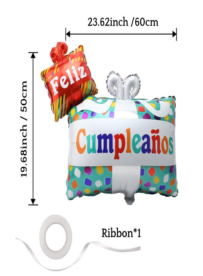 Vesil Happy Birthday Balloons, Feliz Cumpleaños Gift Box Foil Balloon, 24 Inch Large Mylar Balloon for Spanish Birthday Decorations, Fiesta Party Supplies with Ribbon - Image 4