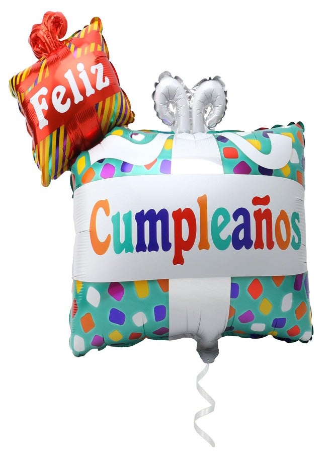 Vesil Happy Birthday Balloons, Feliz Cumpleaños Gift Box Foil Balloon, 24 Inch Large Mylar Balloon for Spanish Birthday Decorations, Fiesta Party Supplies with Ribbon - Image 1
