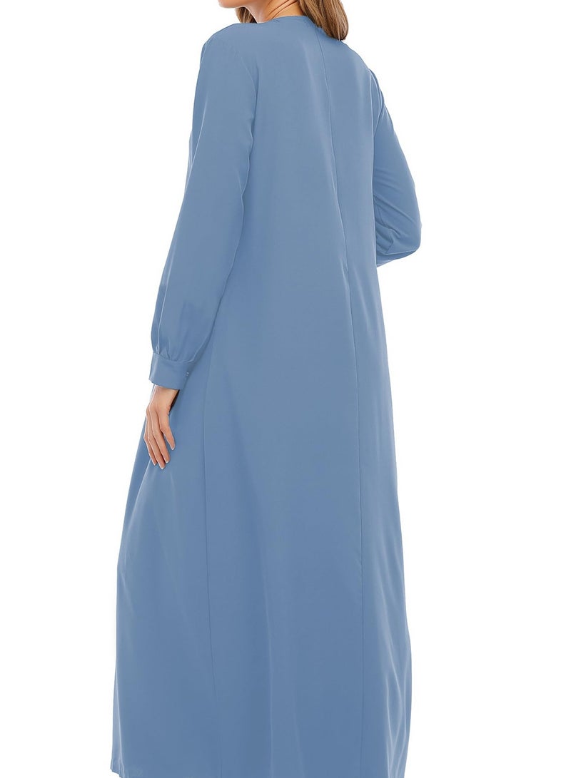 Solid Color Zipper Abaya Muslim Dresses for Women Girls Pockets Islamic Prayer Clothes - Image 3