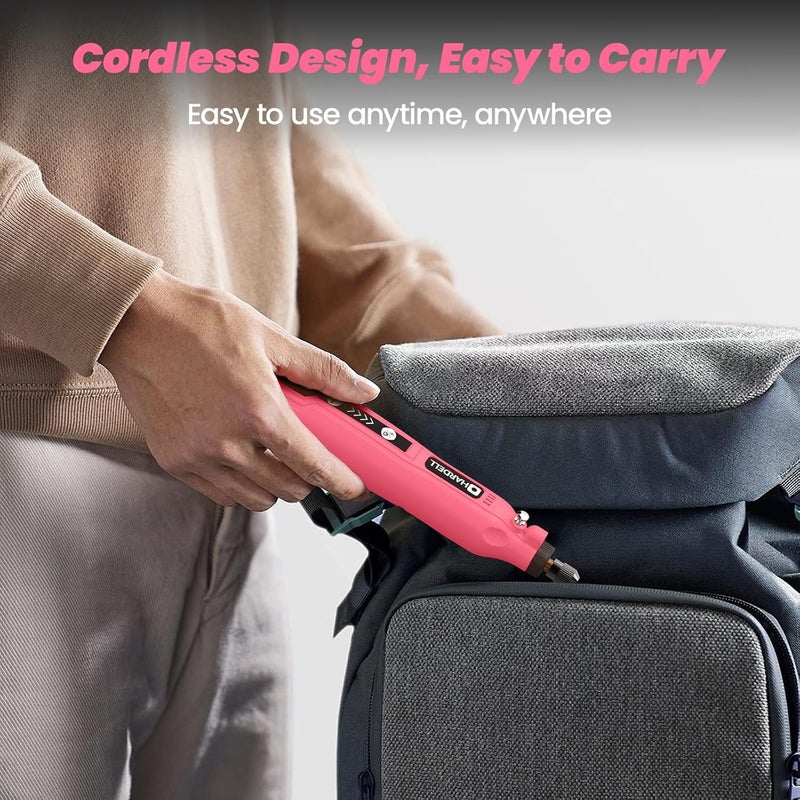 HARDELL Mini Cordless Rotary Tool Kit, 5-Speed and USB Charging with 69 Accessories, Multi-Purpose 3.7V Power Rotary Tool for Sanding, Polishing, Drilling, Etching, Engraving, DIY Crafts (pink) - Image 5