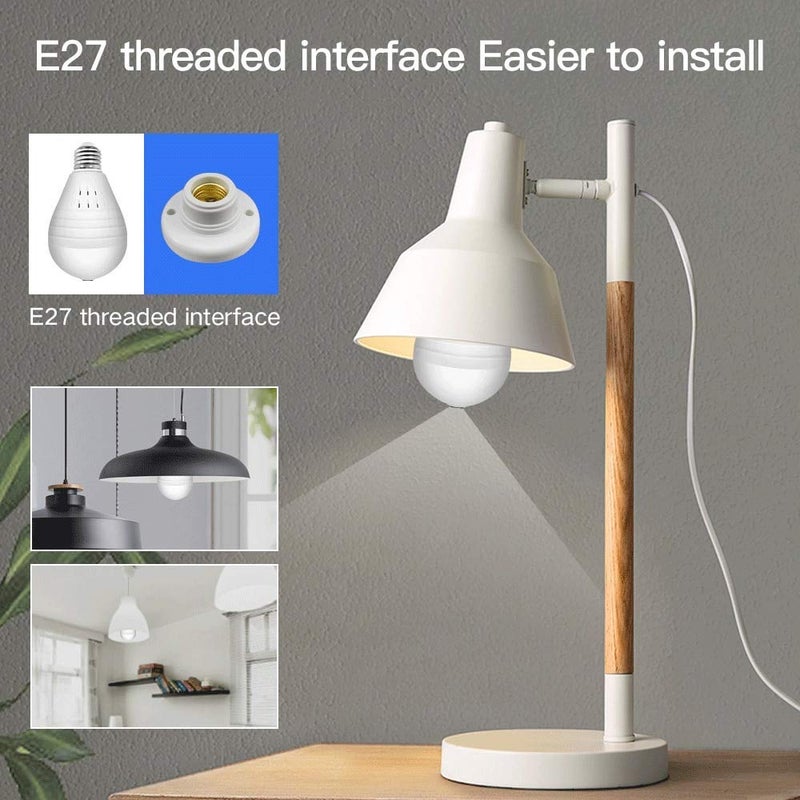 AUSHA كاميرا AUSHA® اللاسلكية 2MP 1080P لمبة واي فاي للإنترنت لمراقبة الأمن في المنزل والمتجر والمكتب، رؤية بانورامية 360 درجة، رؤية ليلية، صوت ثنائي الاتجاه وتسجيل مباشر بدقة HD (كاميرا لمبة CCTV) - Image 3