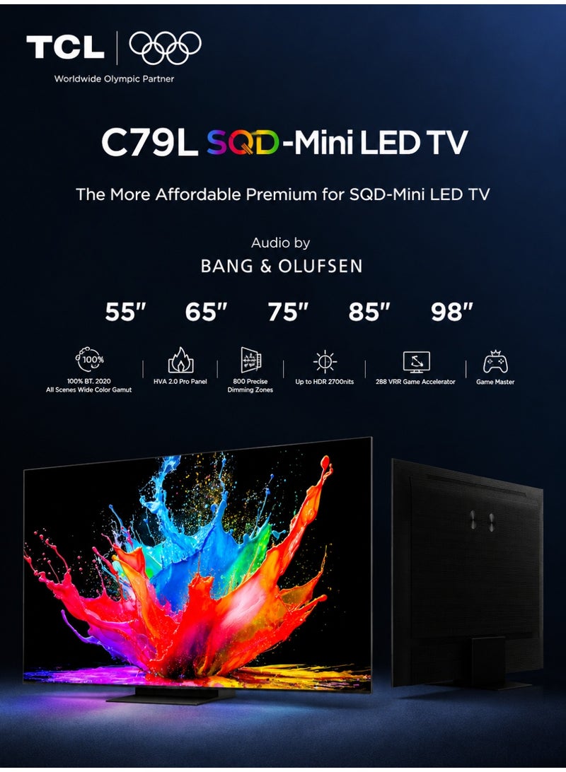 TCL 65-inch C79L Premium SQD-Mini LED 4K Smart Google TV (65C79L UAE Version - 2026 Model), TSR AiPQ Processor, Up to 3000 Nits HDR, 1,152 Precise Dimming Zones, HVA 2.0 Pro Panel, 288Hz VRR Game Accelerator 65C79L Black - Image 4