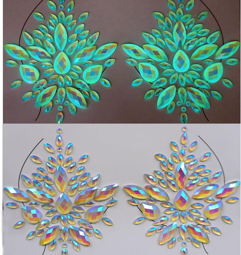 TOPAZ glow in the dark body gems halloween rave face jewels festival face gems sticker temporary tattoo body jewels sticker for halloween make up party