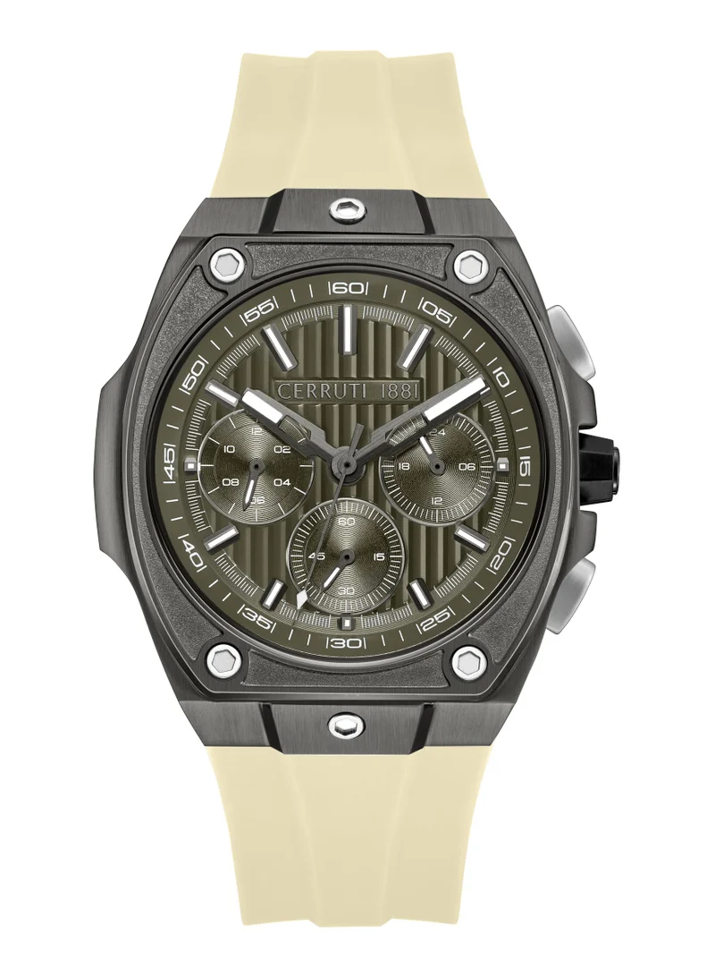 Cavedago Beige Silicone Strap Chronograph Watch For Men, 42.75mm