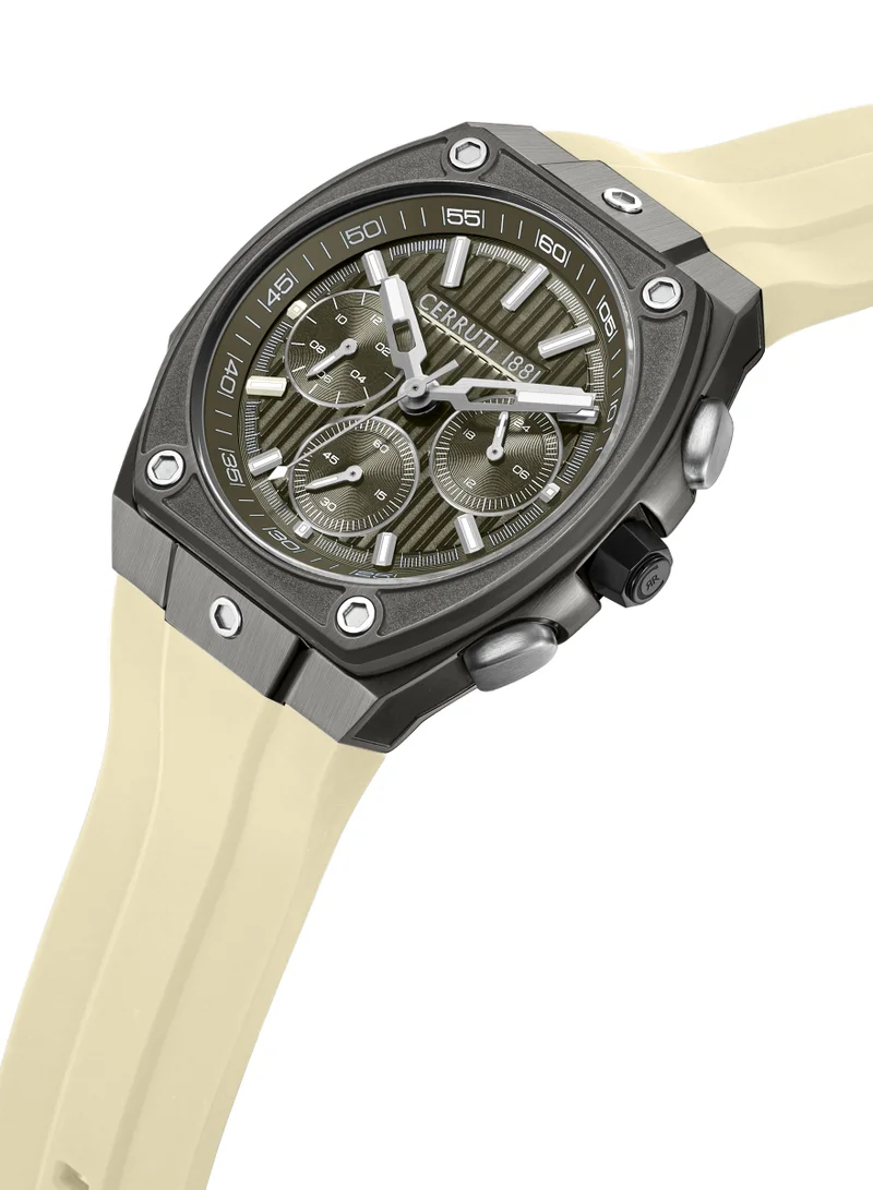 CERRUTI 1881 Cavedago Beige Silicone Strap Chronograph Watch For Men, 42.75mm