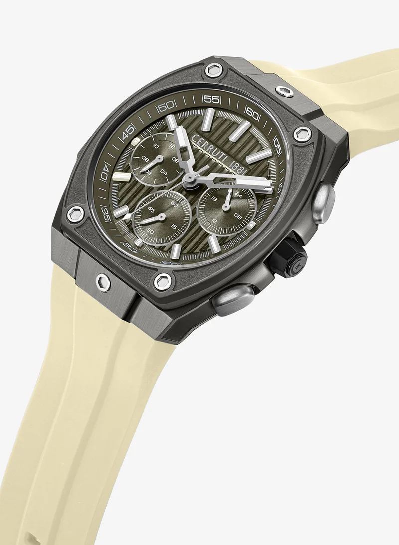 CERRUTI 1881 Cavedago Beige Silicone Strap Chronograph Watch For Men, 42.75mm