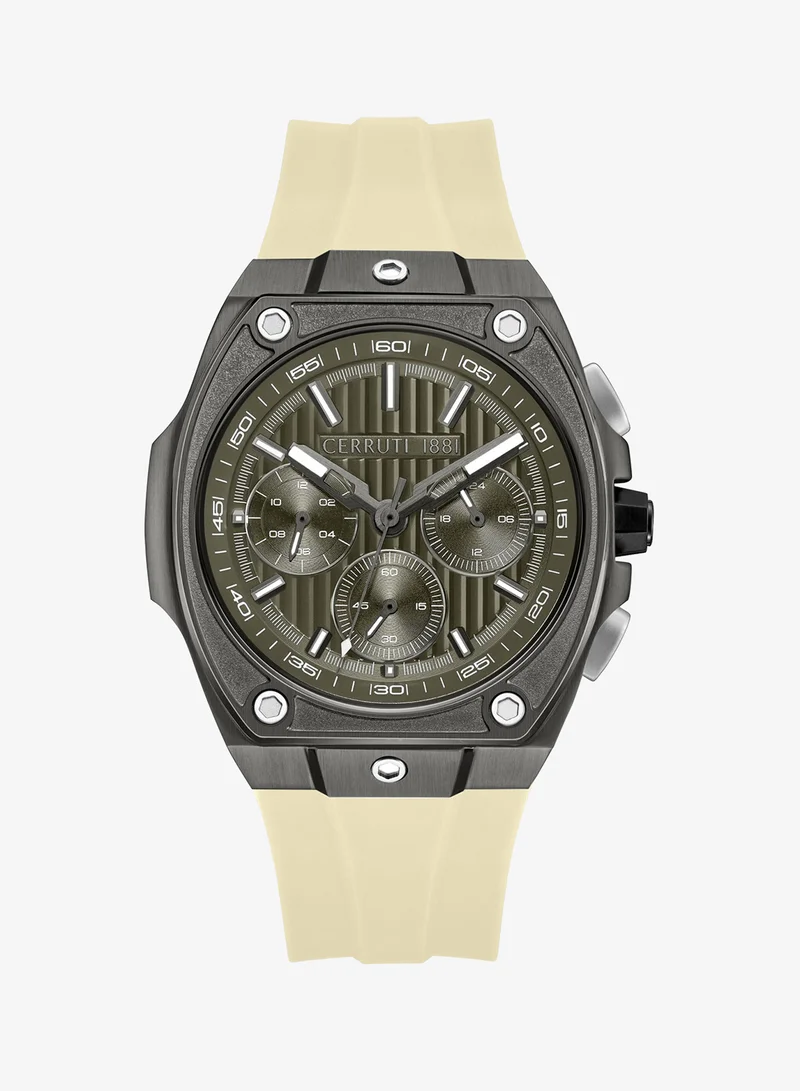 CERRUTI 1881 Cavedago Beige Silicone Strap Chronograph Watch For Men, 42.75mm