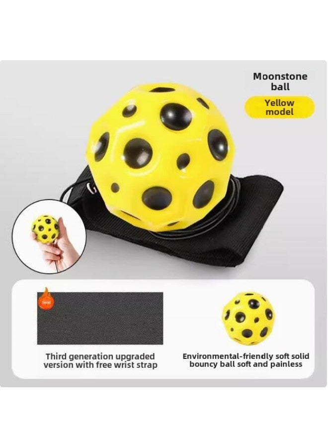 Lunar Elastic Ball Rebound With Rope Children's Toy Outdoor Rebound Ball With Wrist Strap Hand Throw Up The Spin Magic Ball-Specifications:Upgraded Moon Model-yellow  Free Wristband