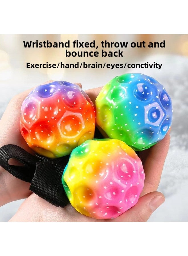 Lunar Elastic Ball Rebound With Rope Children's Toy Outdoor Rebound Ball With Wrist Strap Hand Throw Up The Spin Magic Ball-Specifications:Upgraded Moon Model-yellow  Free Wristband