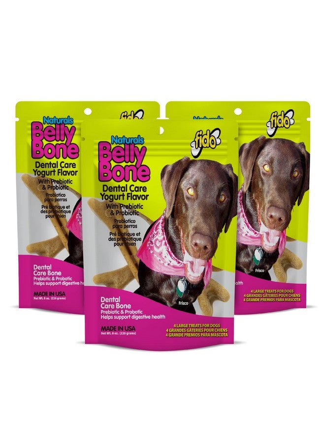 Fido Belly Bones for Dogs, Yogurt Flavored Large Dog Dental Treats - 4 Treats Per Pack (3 Pack) - for Large Dogs (Made in USA) - Plaque and Tartar Control for Fresh Breath, Digestive Health Support - Image 1