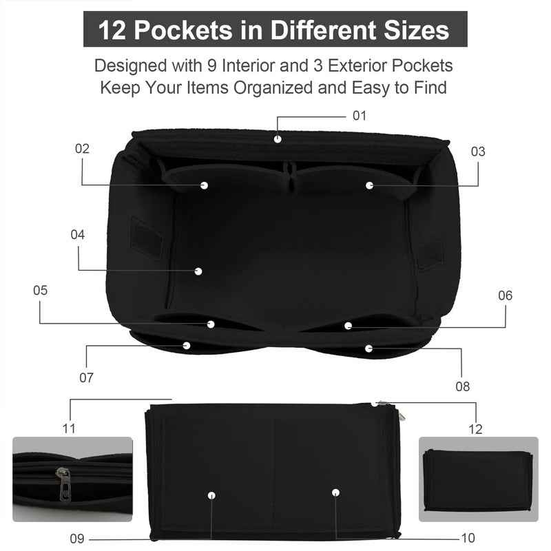 Omystyle Black Mini Purse Organizer Insert For Handbags  Felt Bag Organizer For Tote & Purse  Tote Bag Organizer Insert With 5 Sizes  Compatible With Neverful Speedy And More?8.5""?3.6""?4.9"" - Image 3