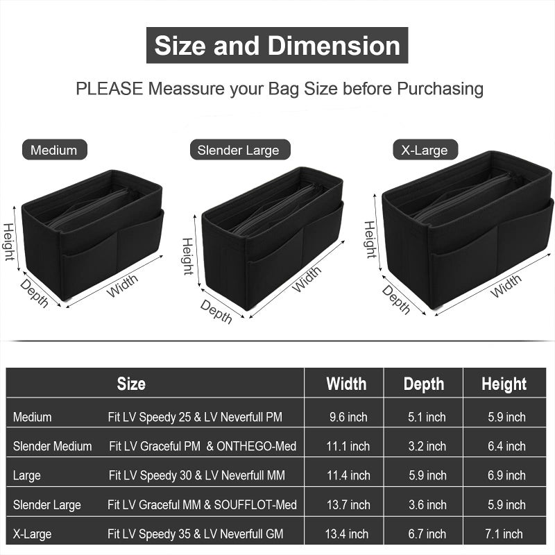 Omystyle Black Mini Purse Organizer Insert For Handbags  Felt Bag Organizer For Tote & Purse  Tote Bag Organizer Insert With 5 Sizes  Compatible With Neverful Speedy And More?8.5""?3.6""?4.9"" - Image 2