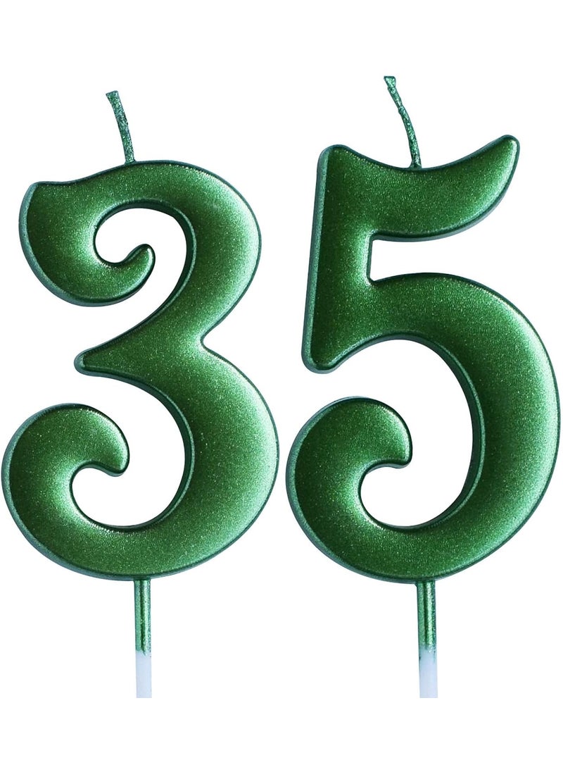 MAGJUCHE Green 35th Birthday Candle Number 35 Years Old Candles Cake Topper Woman Or Man Party Decorations Supplies 