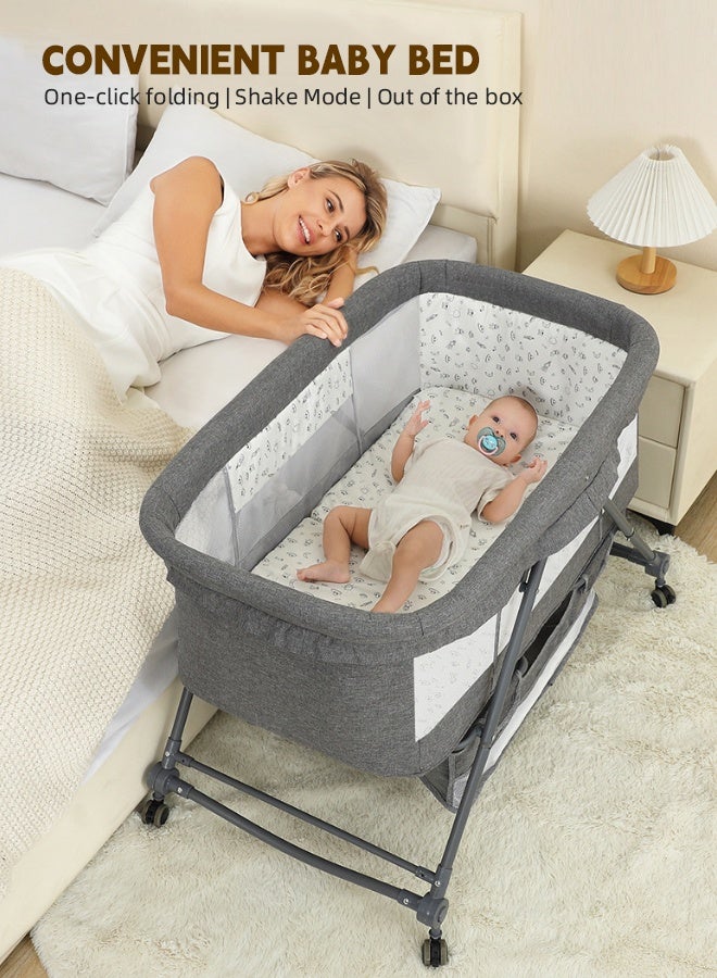 Soft Touch Baby Cot 3 In 1 Baby Bassinets Portable Baby Crib With Storage Basket Baby Rocker Toddler Bedside Sleeper with Mosquito Net Cover - Image 2