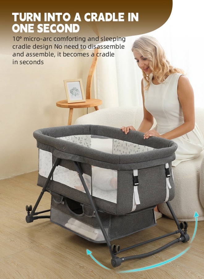 Soft Touch Baby Cot 3 In 1 Baby Bassinets Portable Baby Crib With Storage Basket Baby Rocker Toddler Bedside Sleeper with Mosquito Net Cover - Image 4