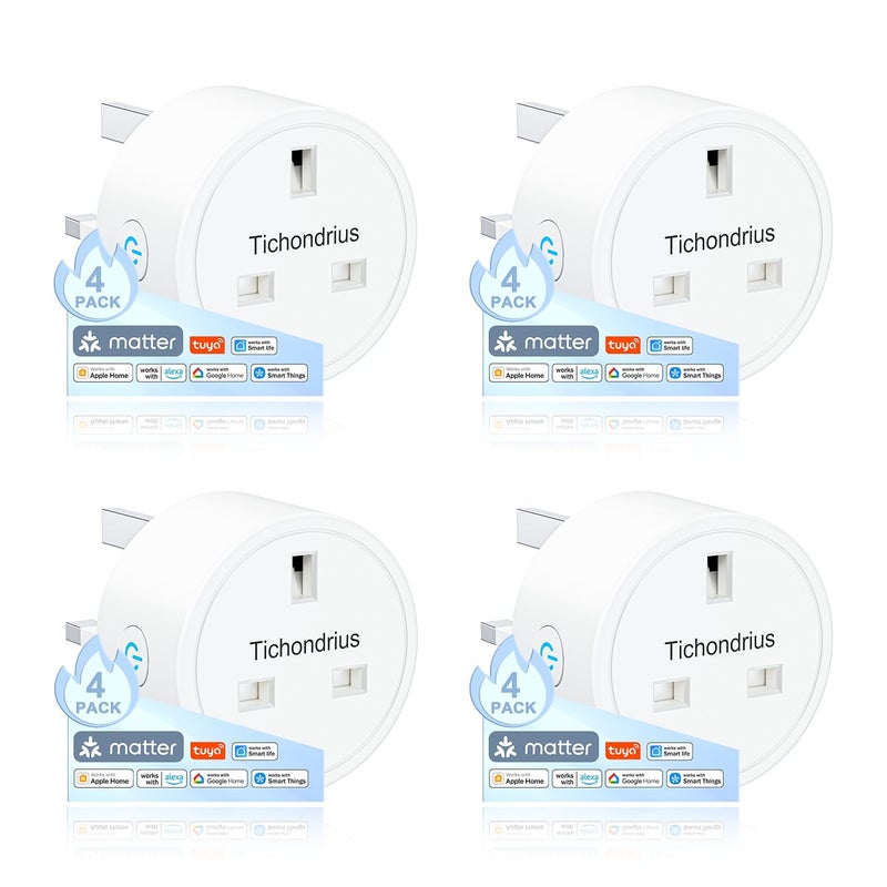 Tichondrius Matter Smart Plug, Smart Socket,Wi-Fi Plug Work with Alexa, Apple HomeKit, Google Compatible SmartThings,Schedule Time, Tuya App&Voice Control Smart Outlet (4 PACK) - Image 1