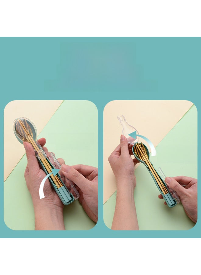304 Stainless Steel Portable Tableware Three-Piece Gift Tableware Outdoor Camping Student Tableware Spoon Fork Chopsticks Set-Specifications:Golden Ink Black Two-piece Set ] - Image 4