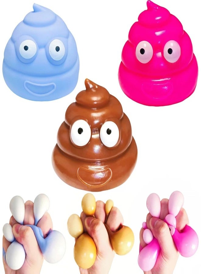 EVDERS 3 Pack Poop Stress Balls Sensory Fidget Toys Funny Stretchy Stress Relief Poo Toys Squishy Ball for Adults & Kids Joke Prank Poop Shape Squishy Toys for Party Favors (Brown/Blue/Pink) - Image 1