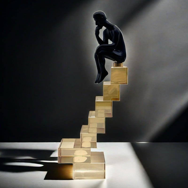 FUNSXBUG 12 Inch The Thinker Statue Thinking Man Statues Sitting on Crystal Glass Stairs Sculptures Collectible Figurine Home Decor Living Room Decoration - Image 5
