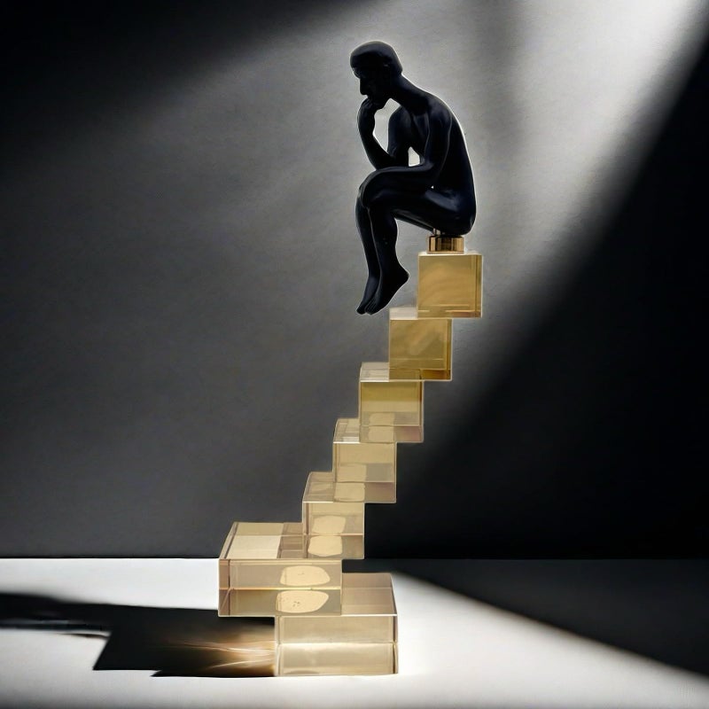 FUNSXBUG 12 Inch The Thinker Statue Thinking Man Statues Sitting on Crystal Glass Stairs Sculptures Collectible Figurine Home Decor Living Room Decoration - Image 1