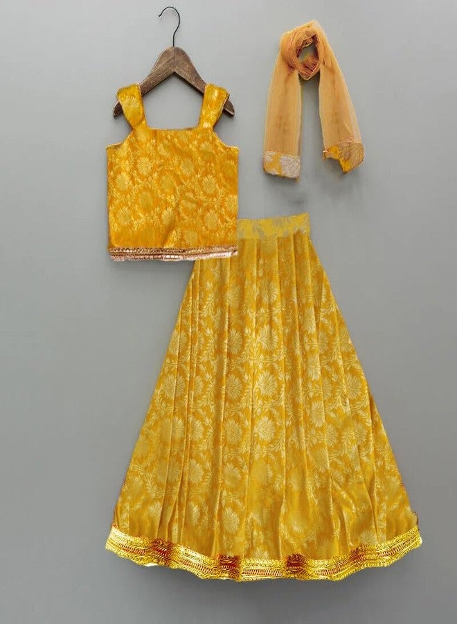 HIBA CREATIONS Baby girl Yellow color banarasi lehenga with heartshape Yellow choli for diwali 3-6 months - Image 2