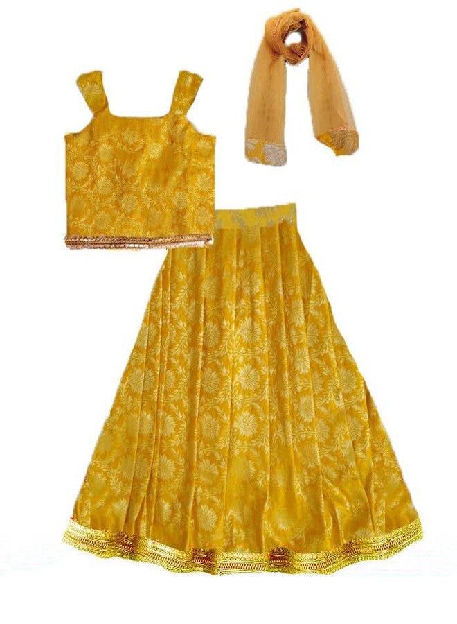 HIBA CREATIONS Baby girl Yellow color banarasi lehenga with heartshape Yellow choli for diwali 3-6 months - Image 1