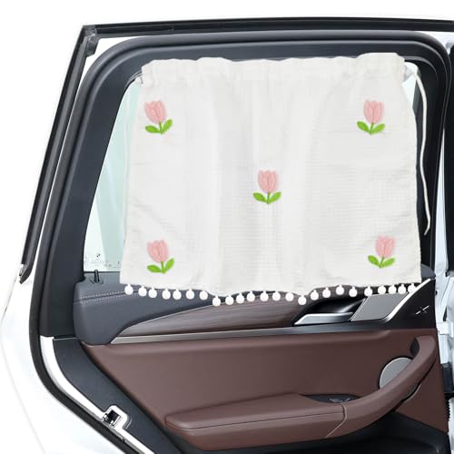 HABNVUON Car Side Window Sun Shade Privacy Curtain for Baby Suction Cup Window Shade 25x18 Car Cartoon Sunshade Protector Heat Blocker Cover Privacy Curtain for Kids Women Five Tulips - Image 1