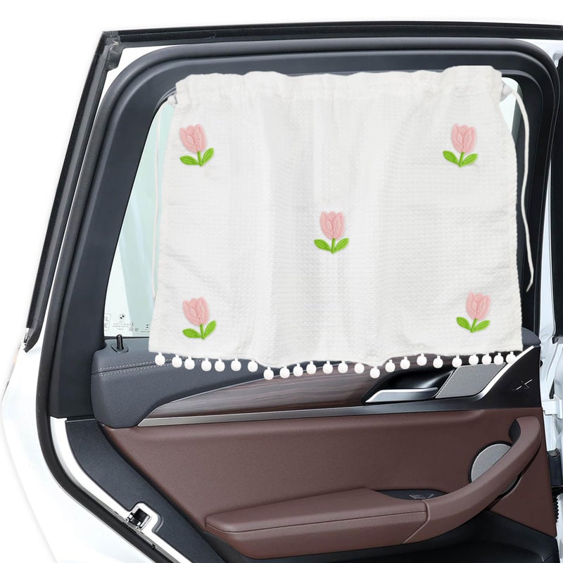HABNVUON Car Side Window Sun Shade Privacy Curtain for Baby Suction Cup Window Shade 25x18 Car Cartoon Sunshade Protector Heat Blocker Cover Privacy Curtain for Kids Women Five Tulips - Image 3