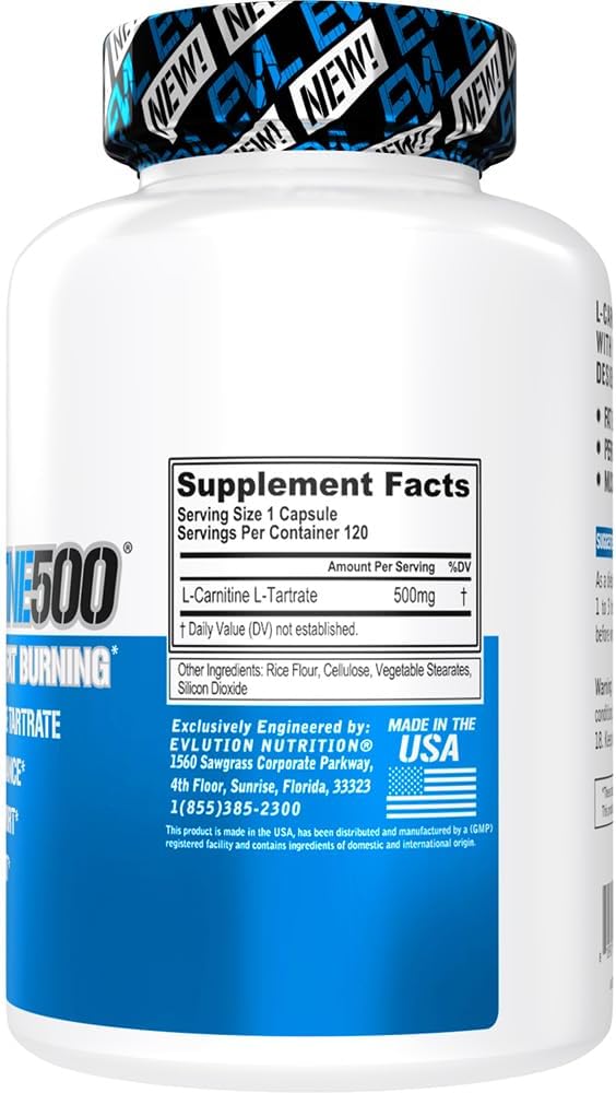 Evlution EVL LCarnitine Supplement for Weight Loss Support  L carnitine 500mg Diet Pills for Weight Loss Lean Muscle Growth and Fat Burning Support with Stimulant Free L Tartrate  120 Servings - Image 2