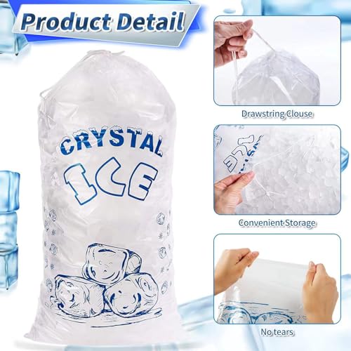 Cashoner 50 PCS Crystal Ice Bags, Heavy Duty Plastic, Clear, 12x21 Inch, 10 Pound Capacity, Multipurpose for Parties, Events, Travel (50, 10 LBS) - Image 3