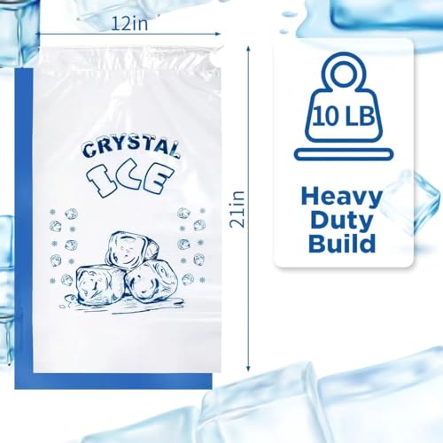 Cashoner 50 PCS Crystal Ice Bags, Heavy Duty Plastic, Clear, 12x21 Inch, 10 Pound Capacity, Multipurpose for Parties, Events, Travel (50, 10 LBS) - Image 2
