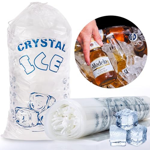 Cashoner 50 PCS Crystal Ice Bags, Heavy Duty Plastic, Clear, 12x21 Inch, 10 Pound Capacity, Multipurpose for Parties, Events, Travel (50, 10 LBS) - Image 1