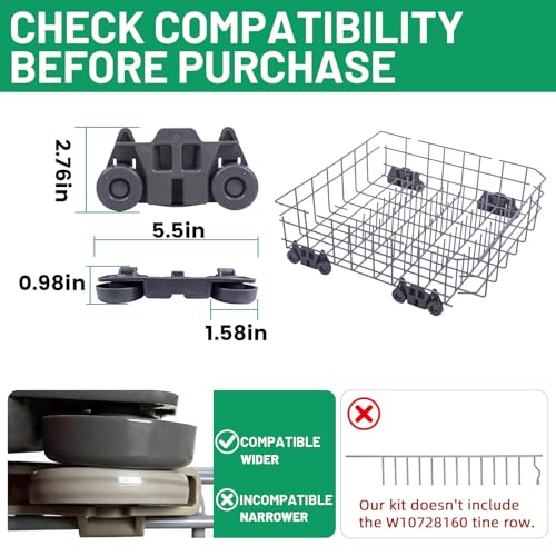 Cylrod W10728159 Dishwasher Lower Rack with Wheels, Fit for Kitchenaid Dishwasher Rack, W10525646 W10780925 Dishwasher Rack Lower Intended for Maytag Dishwasher Parts Deep 22in Wide 20.8in - Image 3