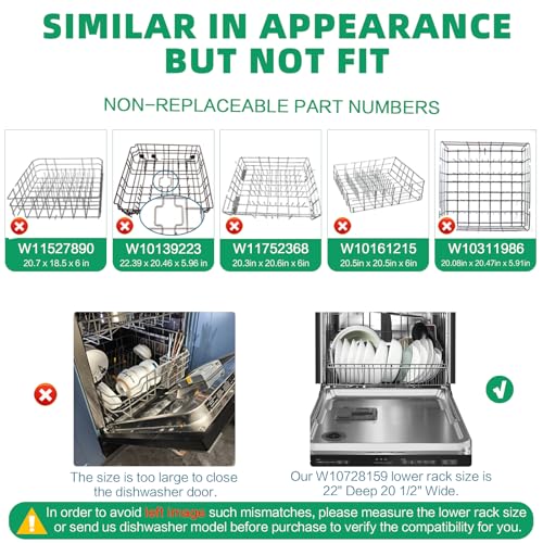 Cylrod W10728159 Dishwasher Lower Rack with Wheels, Fit for Kitchenaid Dishwasher Rack, W10525646 W10780925 Dishwasher Rack Lower Intended for Maytag Dishwasher Parts Deep 22in Wide 20.8in - Image 5