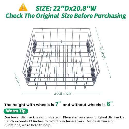 Cylrod W10728159 Dishwasher Lower Rack with Wheels, Fit for Kitchenaid Dishwasher Rack, W10525646 W10780925 Dishwasher Rack Lower Intended for Maytag Dishwasher Parts Deep 22in Wide 20.8in - Image 2