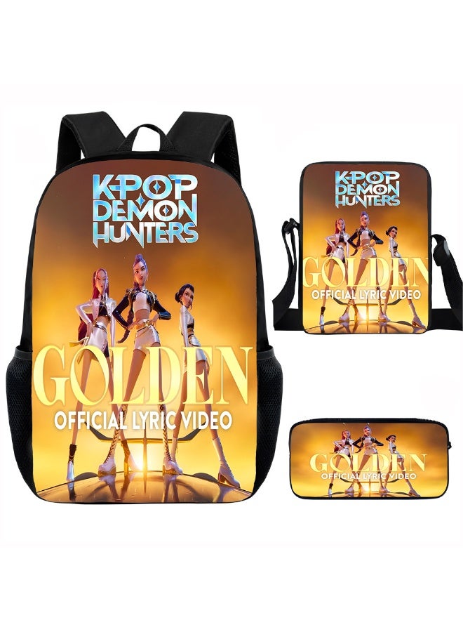 Demon Hunters backpack, pencil case, satchel, three-piece suit, schoolbag for teenagers and elementary school students, men's and women's leisure sports backpacks - Image 1