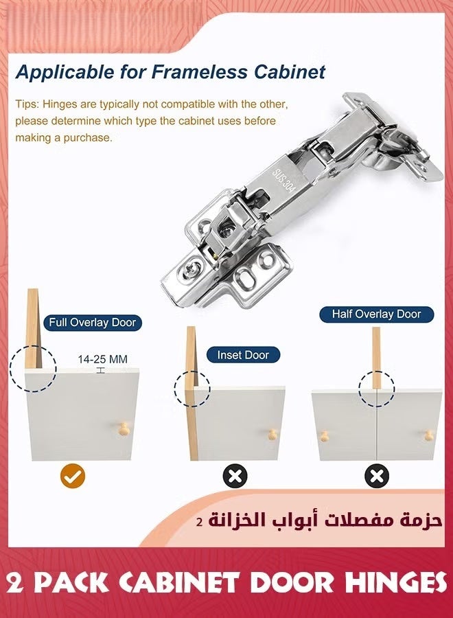 مفصلات باب مجلس الوزراء,2 حزمة كاملة التغطية مطبخ مجلس الوزراء المفصلات زاوية,165 درجة ناعمة إغلاق مفصلات مجلس الوزراء,الفولاذ المقاوم للصدأ ناعمة إغلاق المفصلات لباب مجلس الوزراء الحمام,مخفي أقرب مفصلات باب مجلس الوزراء - Image 5