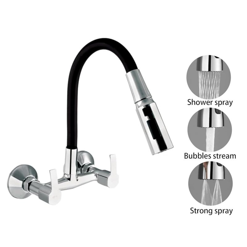 10X Brass Sink Mixer SMI-56d4 Chrome Rotatable Spout Wall Mount Hot/Cold Triple Flow (Black) - Image 2