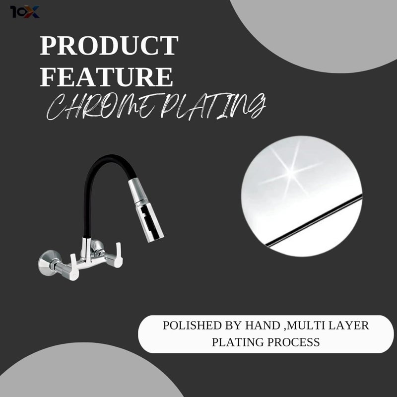 10X Brass Sink Mixer SMI-56d4 Chrome Rotatable Spout Wall Mount Hot/Cold Triple Flow (Black) - Image 5