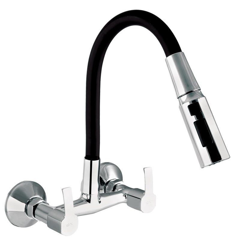 10X Brass Sink Mixer SMI-56d4 Chrome Rotatable Spout Wall Mount Hot/Cold Triple Flow (Black) - Image 1