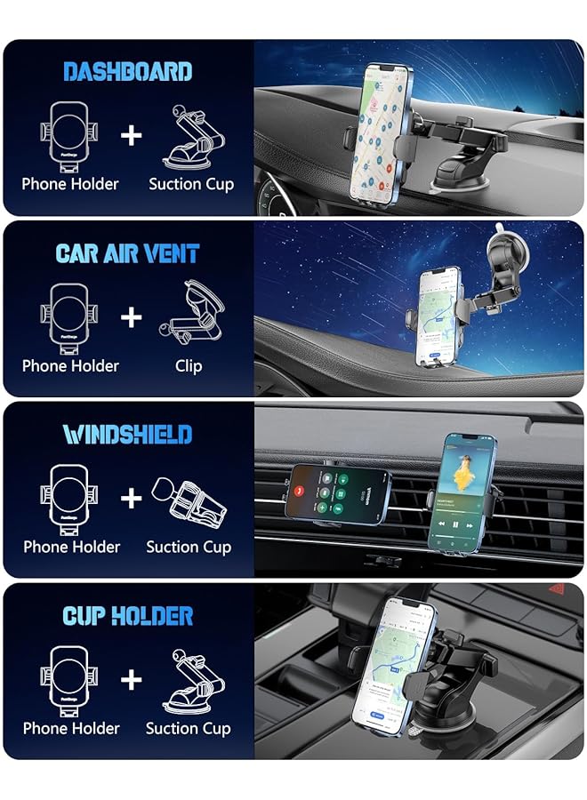 KASTWAVE Fast Wireless Car Charger & Phone Holder, 3-In-1 Auto Clamping Mount For Iphone 15/14/13/12/11 & Samsung S23/S22/S21/S20/S10+/S9+/Note 9 - Black - Image 3