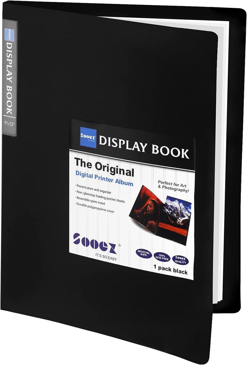 Sooez 30-Pocket Binder with Plastic Sleeves 9x12 (Black), Heavy Duty Art Portfolio Folder with Clear Sheet Protectors, Display 60 Pages, Presentation Book for Artwork, Document Organizer Binder - Image 1