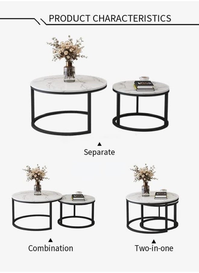 AGD - Style Coffee Tables Set Modern Nordic End Tables for Living Room 2 Round Nesting Tables - Image 1