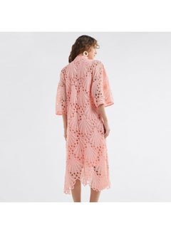 FAV Lace Detail A-Line Dress with High Neck and Short Sleeves  - Image 3