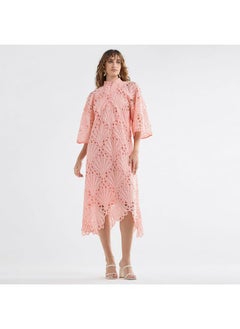 FAV Lace Detail A-Line Dress with High Neck and Short Sleeves  - Image 1