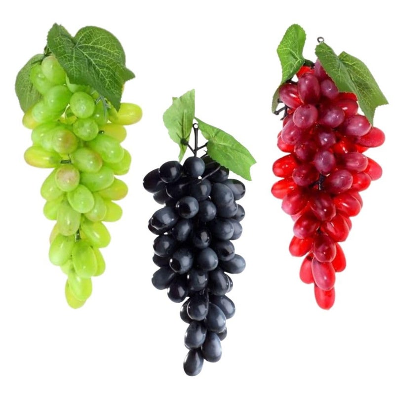 SINGAA Artificial Hanging Grapes with Leaves for Home, Garden, Car, Fruit Shop, Photography, Dining Table and Events Decoration - 60 Tips -25 CM (Pack of 3) - Image 1