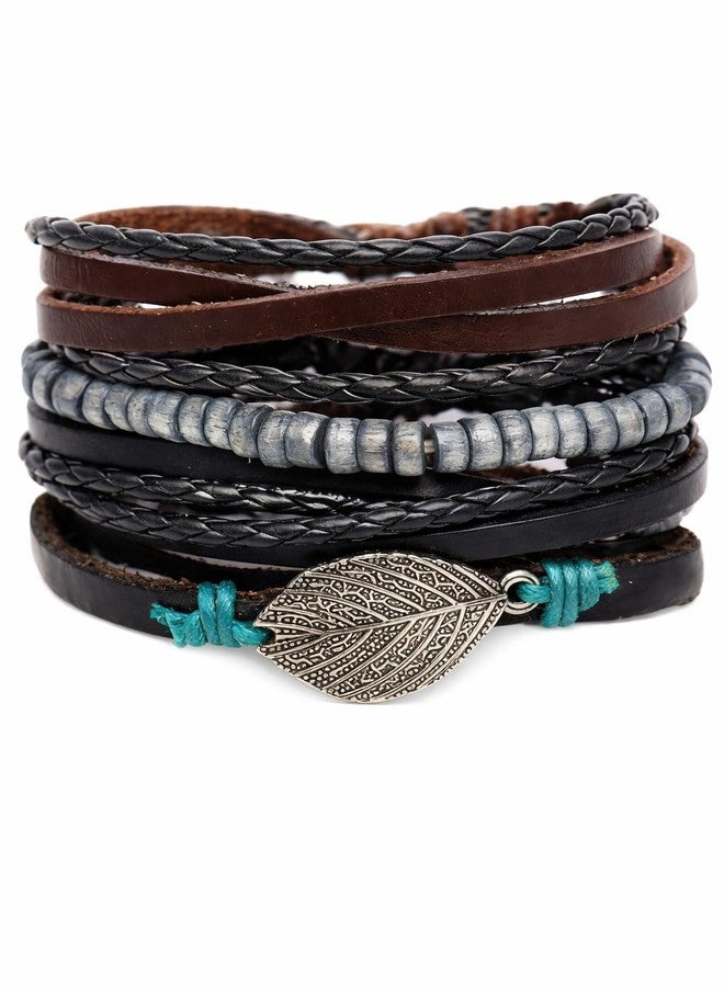VIEN Bohemian Vintage Multilayer Bracelet Men Leather Wrap Bracelet Set(BLACK) - Image 1
