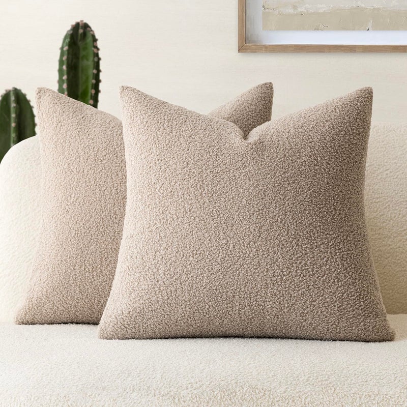 Foindtower حزمة Foindtower من 2 Faux Faux Fur Throw Throw Conval Covers Soft Fuzzy Plush Cushion Case with Zipper Cozy Pillowcase for Home Room Room Bed Sofa 22 × 22 Inch Beige - Image 1