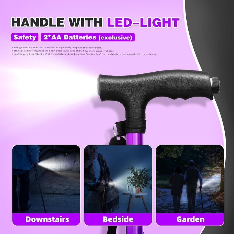 BigAlex Folding Walking Cane with LED Light,Pivoting Quad Base,Adjustable Walking Stick with Carrying Bag for Men/Women - Image 3