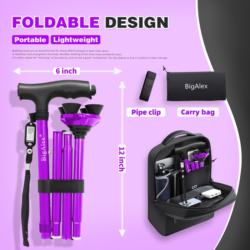BigAlex Folding Walking Cane with LED Light,Pivoting Quad Base,Adjustable Walking Stick with Carrying Bag for Men/Women - Image 5